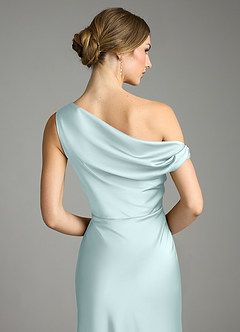 Azazie Emerson Bridesmaid Dresses Sea Glass Mermaid Off the Shoulder Stretch Satin Dress image7