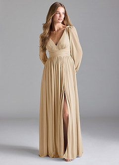 Azazie Norah Bridesmaid Dresses Champagne A-Line Mesh Dress image3