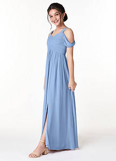 Azazie Lianne Junior Steel Blue A-Line Off the Shoulder Chiffon Dress image3