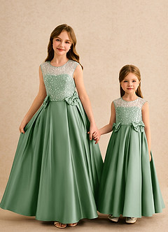 Azazie Candy Girl Final Sale Matcha Ball-Gown Bow Matte Satin Dress image3