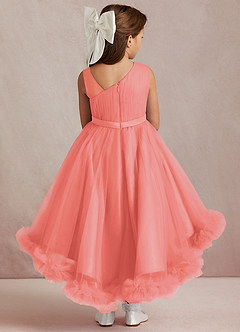 Azazie Lottie Flower Girl Dresses Coral A-Line One Shoulder Satin Dress image3