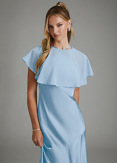 Azazie Carly Vestidos de damas de honor Vestido Azul Pálido de Satén Elástico de Corte Sirena Convertible con Plisado image3