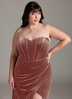 Azazie Jas Bridesmaid Dresses Rustic Rose Sheath Off-The-Shoulder Corset Velvet Convertible Dress image19