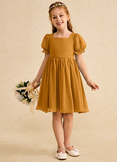 Azazie Jolie Blumenmädchenkleider A-Linie mit ärmel Chiffon Kleid Butterscotch image4
