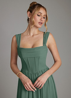Azazie Caterina Bridesmaid Dresses Sea Moss A-Line Corset Chiffon Dress image3