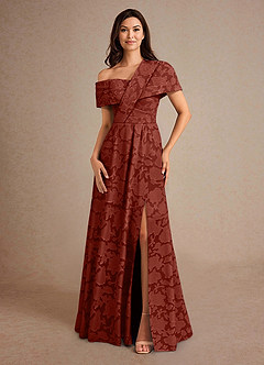 Azazie Milton Kleider für die Brautmutter A-Linie Plissee Blumen-Burnout Kleid Terrakotta image4
