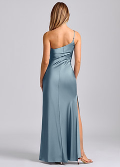 Azazie Marseli Final Sale Dusty Blue Mermaid One Shoulder Stretch Satin Dress image6