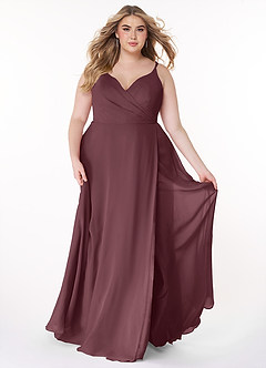 Azazie Lennon Brautjungfernkleider A-Linie Spitze Chiffon Kleid Sangria image7