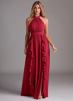 Azazie Avary Brautjungfernkleider A-Linie Plissee Chiffon Kleid Scharlachrot image3