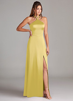 Azazie Elliana Bridesmaid Dresses Canary Sheath Side Slit Stretch Satin Dress image3