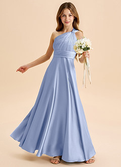 Azazie Charlize Junior Abito A-Line in Raso Elasticizzato Plissettato Ghiaccio image4