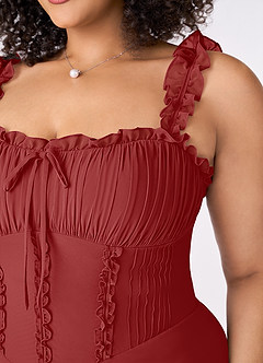 Barbie ♥ Azazie Brautjungfernkleider A-Linie Herzausschnitt Chiffon Kleid Rost image9