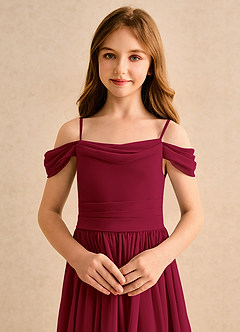 Azazie Shia Girls Formal Flower Girl Dresses Burgundy A-Line Off the Shoulder Chiffon Dress image6