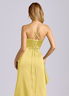 Azazie Sarai Bridesmaid Dresses Canary Sheath Corset Stretch Satin Dress image2
