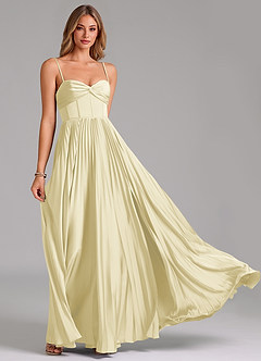 Azazie Akiko Bridesmaid Dresses Lemon Sorbet A-Line Sweetheart Neckline Stretch Satin Dress image5