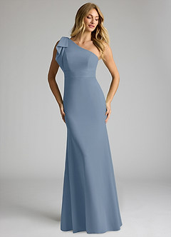Azazie Rinna Bridesmaid Dresses Dusty Blue Mermaid One Shoulder Stretch Crepe Dress image3