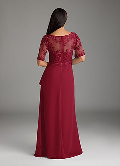Azazie Amedeus Mother of the Bride Dresses Burgundy A-Line V-Neck Lace Chiffon Dress image4