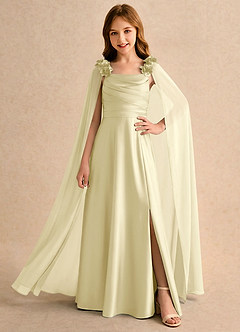 Azazie Rosita Girls Formal Flower Girl Dresses Lemon Sorbet A-Line Pleated Stretch Satin Dress image1