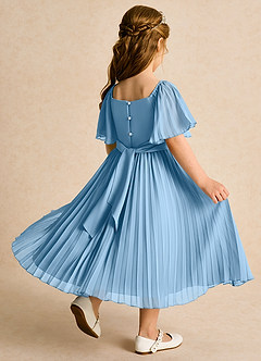 Azazie Gisele Abiti da Ragazza di Fiori Abito A-Line in Chiffon Plissettato Blu Acciaio image3