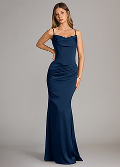 Azazie Sorrel Brautjungfernkleider Wandelbar Meerjungfrau-Linie Schulterfrei Stretch-Satin Kleid Dunkelmarine image6