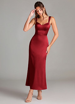 Azazie Denice Brautjungfernkleider Etui Plissee Stretch-Satin Kleid Scharlachrot image1