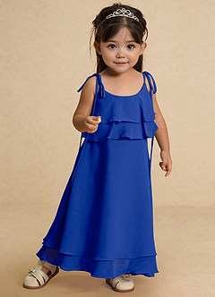 Azazie Temi vestidos de niña de las flores Vestido de Azul Real de Gasa de Corte En A con Tirante Espagueti image6