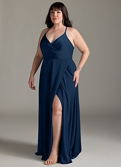Azazie Davis Bridesmaid Dresses Dark Navy A-Line Pleated Stretch Satin Dress image10