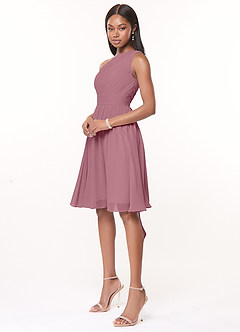 Azazie Katrina Robes de demoiselle d'honneur Robe Trapèze en Mousseline de soie Ue épaule Mauve Vintage image3