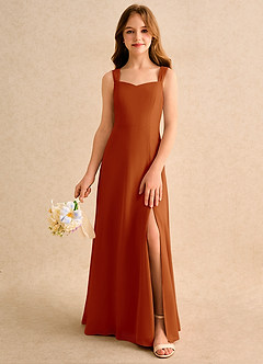 Azazie Makani Junior Formal vestidos de niña de las flores Vestido de Pimenton de Gasa de Corte En A con Escote de Corazón image3