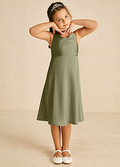 Azazie Zuzu Flower Girl Dresses Pistachio A-Line Spaghetti Strap Stretch Satin Dress image1