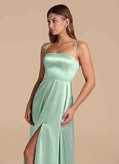 Azazie Wren Jurken voor bruidsmeisjes Jurk van Metaalachtig Satijn met A-Lijn Strapless Agave image6