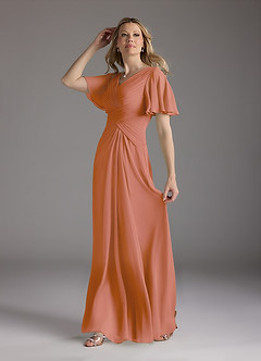 Azazie Morning Glory Mother of the Bride Dresses MAI TAI A-Line V-Neck Ruched Chiffon Dress image4