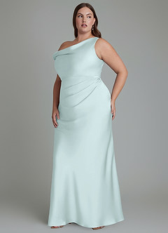 Azazie Emerson Bridesmaid Dresses Sea Glass Mermaid Off the Shoulder Stretch Satin Dress image11