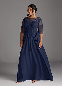 Azazie Harriet Mother of the Bride Dresses Dark Navy A-Line Scoop lace Mesh Dress image10