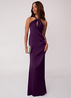 Barbie ♥ Azazie Bridesmaid Dresses Grape Sheath Stretch Satin Dress image3