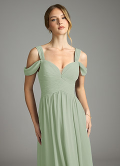 Azazie Lianne Bridesmaid Dresses Dusty Sage A-Line Off the Shoulder Chiffon Dress image3