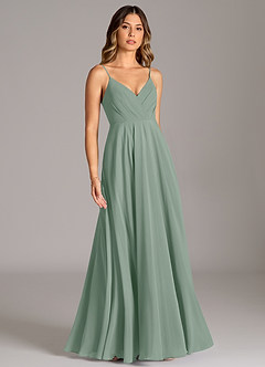 Azazie Amani Abiti da Damigella Abito A-Line in Chiffon Plissettato Salvia Argentata image5