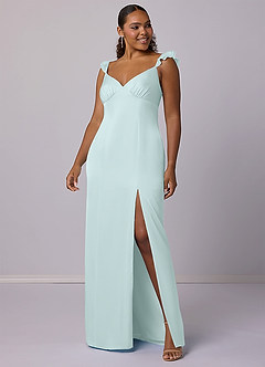 Barbie ♥ Azazie Bridesmaid Dresses Sea Glass Sheath Stretch Satin Dress image6