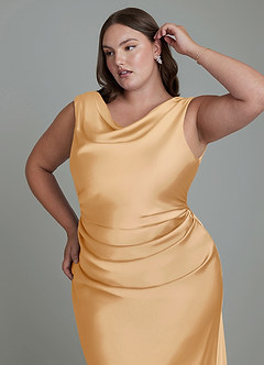 Azazie Kieryn Brautjungfernkleider Meerjungfrau-Linie Plissee Stretch-Satin Kleid Gold image12