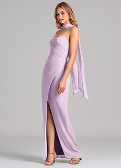 Azazie Calandra Bridesmaid Dresses Frosted Lilac Sheath Pleated Chiffon Dress image4
