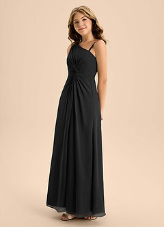 Azazie Brooke Junior Black A-Line Side Slit Chiffon Dress image6