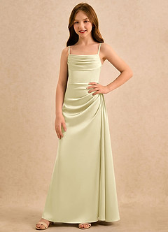 Azazie Shyla Girls Formal Flower Girl Dresses Lemon Sorbet Sheath Pleated Stretch Satin Dress image4