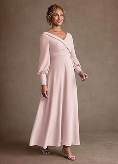 Azazie Paterson Mother of the Bride Dresses Blushing Pink A-Line Pleated Chiffon Dress image3