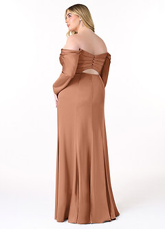 Azazie Hallie Robes de demoiselle d'honneur Robe Fourreau Convertible en Satin extensible Schulterfreies Langarmshirt Bronze image10