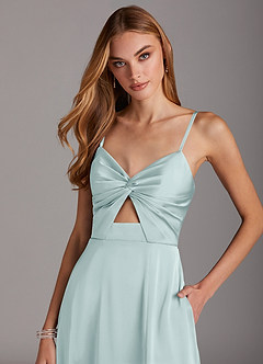 Azazie Jenna Bridesmaid Dresses Mist A-Line Pleated Stretch Satin Dress image5