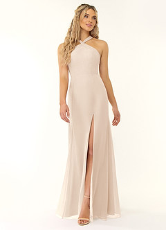 Azazie Rue Robes de demoiselle d'honneur Robe Trapèze en Mousseline de soie Dos nu Albâtre Blanc image1