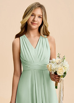 Azazie Kirsten Junior Agave A-Line Pleated Chiffon Dress image6