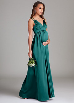 Azazie Emree Maternity Bridesmaid Dresses A-Line Stretch Satin Floor-Length Dress with Pockets image4