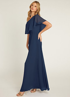 Azazie Lizzy Bridesmaid Dresses Dark Navy A-Line One Shoulder Chiffon Dress image4