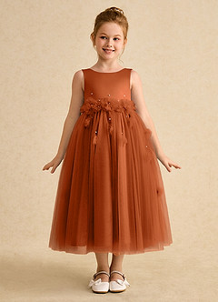 Azazie Lux vestidos de niña de las flores Vestido de Naranja Quemada de Tul de Corte En A con Perla image5